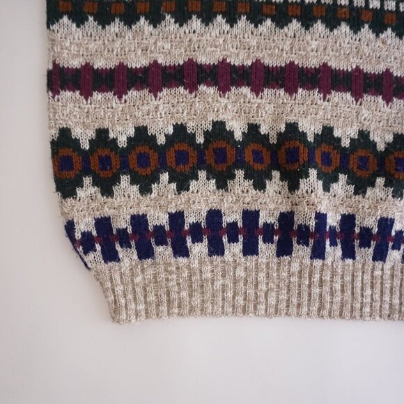 Vtg '80S Ash Creek Taupe Purple Cosby Biggie Eclectic Crewneck Knit Sweater XL - Picture 8 of 10